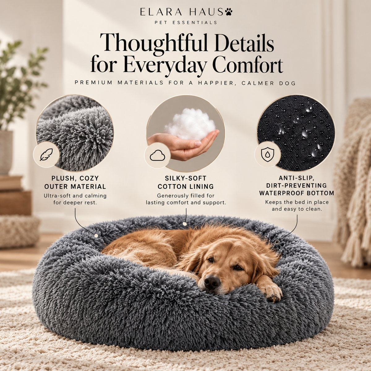 Elara Haus Calming Comfort Dog Bed
