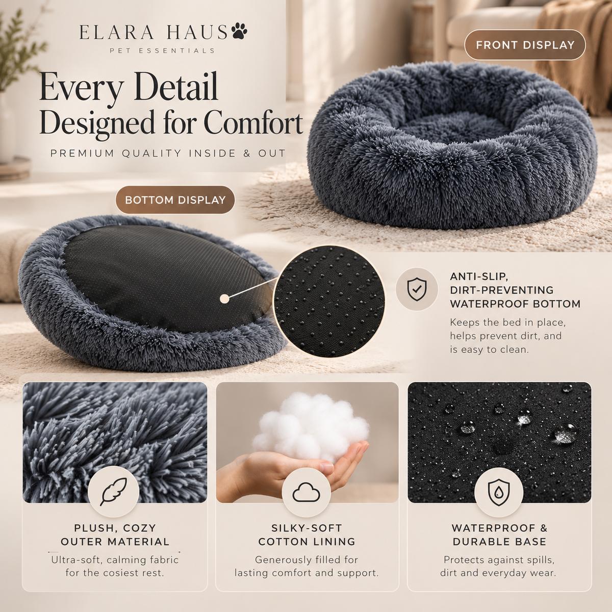 Elara Haus Calming Comfort Dog Bed